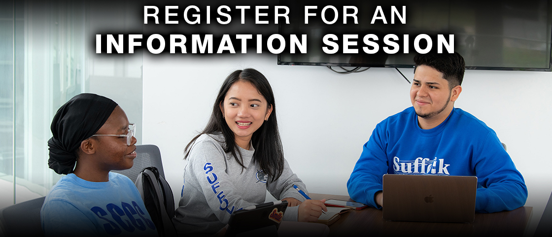 Photo of Students with text that reads "Register for an Information Session, Multiple Dates Available"